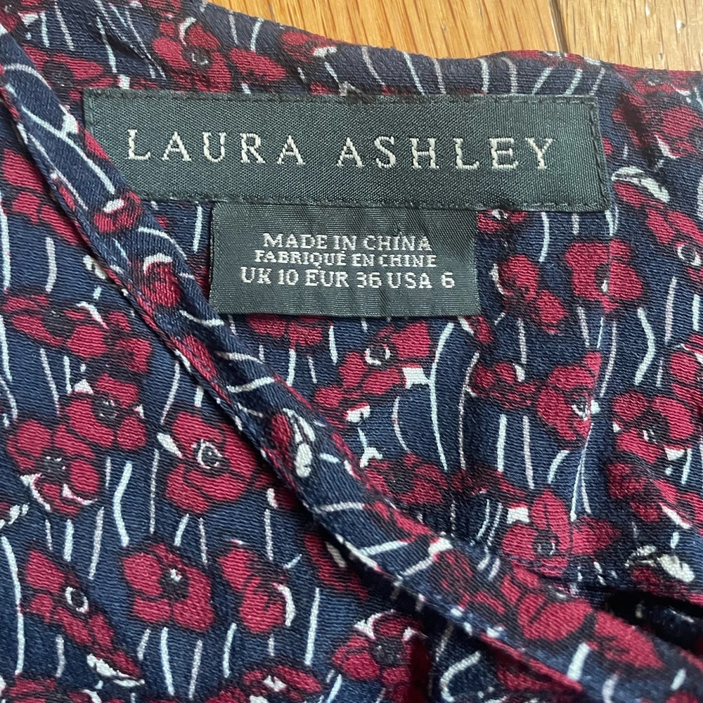 Vintage Laura Ashley Navy & Burgundy Midi Dress - Picture 2 of 11